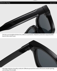 Detail of vintage square sunglasses showing thickened UV protection lenses and metal hinges