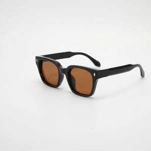 Classic black thick square frame sunglasses with amber lenses and silver diamond rivets