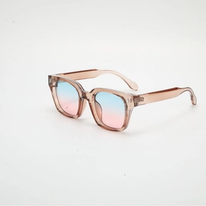 Retro oversized square sunglasses with gradient lenses and translucent tea pink frame