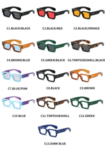 Collection of square frame sunglasses in 13 colors with stylish metal rivet details
