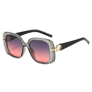 Chic square frame sunglasses with grey translucent finish and purple-pink gradient lenses