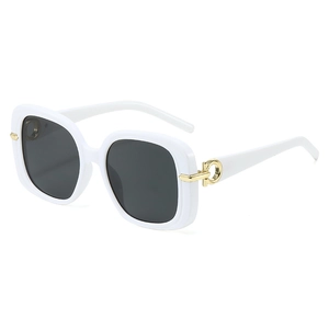 Chic white square oversized sunglasses with dark lenses and gold metal hinge detail