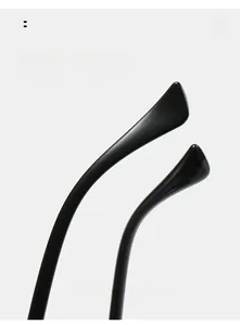 Detail of curved ergonomic temples on black oversized sunglasses for comfortable wear