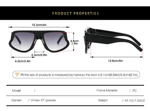 Detaillierte Größentabelle für übergroße Mode-Sonnenbrillen mit Rahmenbreite und Glashöhe