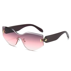 Frameless gradient purple sunglasses with luxury snake head gold hinge and black arms