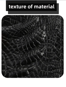 Macro view of black oil wax leather with 3D crocodile skin texture for men's wallet