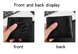 Front and back view of men's bifold wallet with 3D embossed crocodile leather texture