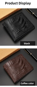 Short men's wallets in black and coffee with 3D crocodile pattern and wing relief