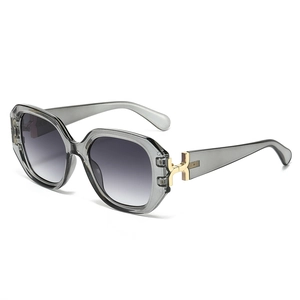 Square oversized sunglasses with grey frames and gold H metal accents on temples