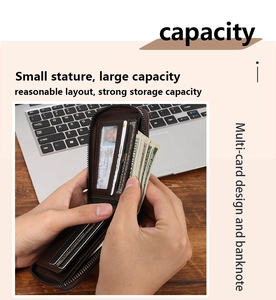 Close-up of brown leather wallet interior showing multiple card slots and cash capacity