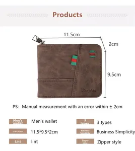 Brown men's wallet dimensions 11.5x9.5x2cm with zipper closure and striped detail
