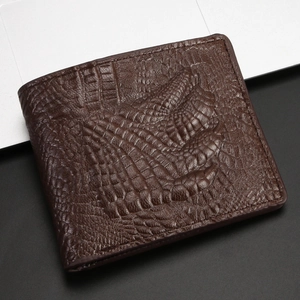 Men Short Wallet Crocodile Pattern Relief Embossed PVC Leather Bifold Multi Card Slots Business Casual Retro Style Texture