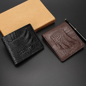 Classic black and brown bi-fold men's wallets with 3D embossed crocodile leather texture