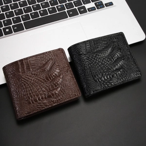 Vintage men's bifold wallets in brown and black leather with 3D crocodile pattern