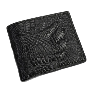 Men's vintage black wallet featuring a 3D embossed crocodile skull on premium oil wax leather