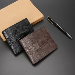 Men's bifold crocodile embossed leather wallet with 3D crocodile head motif