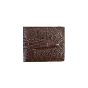 Classic dark brown men's bifold wallet with premium crocodile leather embossed texture