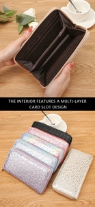 Detail of glitter leopard wallet showing interior multi-layer card slots and color variety