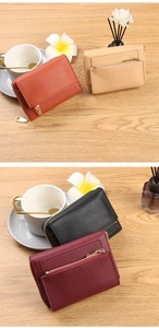 Litchi pattern leather coin purses in various colors with zipper details and card slots