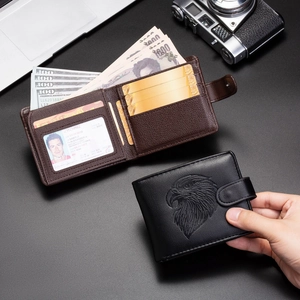 Vintage PU leather wallet with eagle embossing, featuring multi-card slots and coin pocket