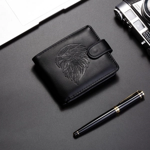 Men Bifold Wallet PU Leather Retro Eagle Embossed Multi Card Slots Buckle Closure Business Short Purse