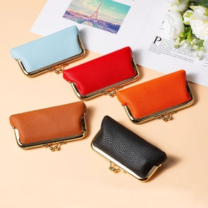 Mini PU leather kiss-lock lipstick pouches in five colors with vintage gold metal clasps