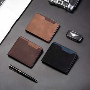 Men's short bifold wallet in matte leather, featuring three elegant classic colors