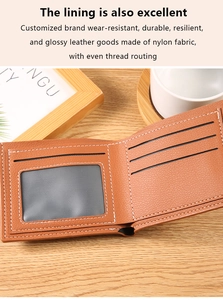 Detail of brown litchi pattern wallet showing internal card slots and ID window