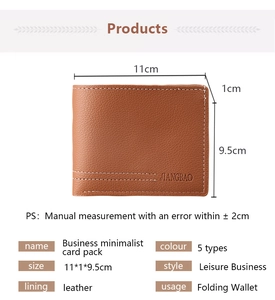 Detailed view of brown litchi pattern leather wallet with white stitching and dimensions