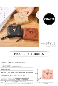 Detail view of leaf-shaped laser-cut hollow pattern on folding purse with metal leaf charm