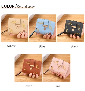 Short PU leather wallet collection with leaf cutout design in five pastel colors