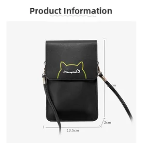 Vertikale schwarze Handytasche für Damen mit genauen Maßen 18x13,5x2cm im Detail