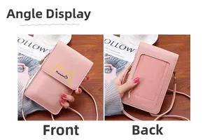 Rosa PU-Leder Handy-Umhängetasche mit Katzenmotiv und Touchscreen-Fenster auf der Rückseite