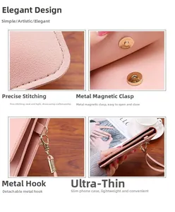 Detailansicht der rosa Handytasche mit Nähten, Magnetverschluss und Metallhaken