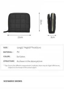 Guide détaillé des dimensions du petit portefeuille noir matelassé en cuir PU chic