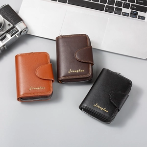 Business casual men's leather wallet and card holder with zipper and buckle closure