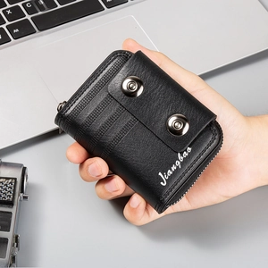 Mens Short Card Holder Wallet Accordion Design PVC Leather Large Capacity Zipper Snap Closure Business Casual Fashion