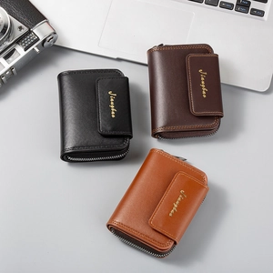 Set di tre portacarte in pelle con cerniera nei colori nero, marrone e caramello