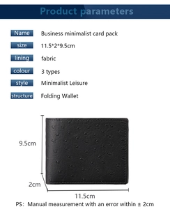 Dimensioni dettagliate di 11,5x2x9,5 cm per il portafoglio business da uomo in pelle di struzzo