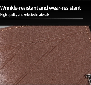 Macro shot of brown pebble grain leather wallet featuring diagonal embossed lines and stitching