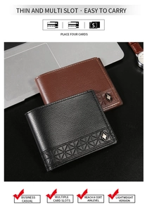 Détail du portefeuille homme en cuir grainé noir et marron avec fentes pour cartes