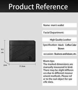 Detailed dimension guide for leather men's wallet with embossed texture and metal logo
