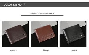 Vue détaillée de trois porte-cartes de visite en cuir litchi café, marron et noir