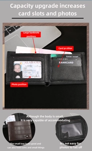 Dettaglio del portafoglio in pelle bifold con scomparti per carte e finestra per foto