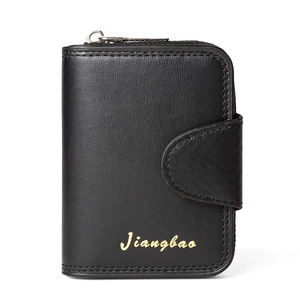Men's black faux leather wallet with zipper pocket and snap button card holder