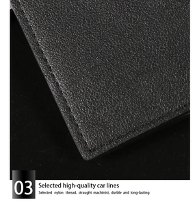 Macro detail of high-quality stitching on black pebble grain leather vintage wallet