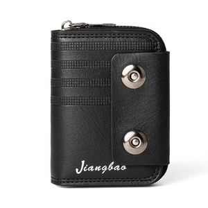 Men's black leather multi-functional organizer wallet with embossed texture and metal snaps