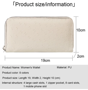 Detail view of beige ostrich embossed PU leather wallet with internal storage layout