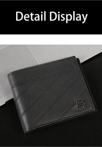 Detail view of business style black leather wallet featuring textured diagonal embossed pattern