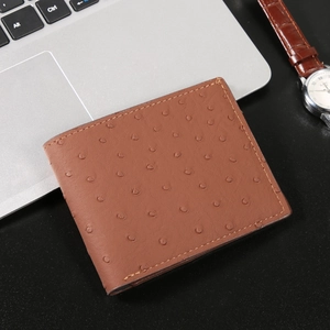 Portafoglio da Uomo Orizzontale a Due Ante Motivo Struzzo in Pelle PU Business Porta Carte Corto Grande Capacità Borsellino per Uso Quotidiano